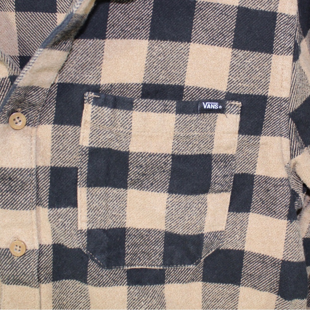 Vans tan and black plaid flannel long sleeve button up shirt men’s size small - Picture 4 of 5
